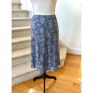 Vintage Y2K Blue Iridescent Floral Paisley Slip Midi Skirt Whimsygoth Fairy